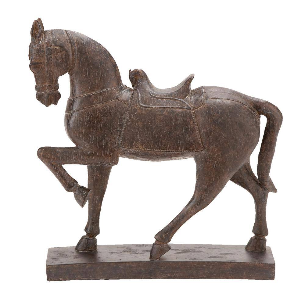 15" Brown Matte Wood Prancing Horse Statue