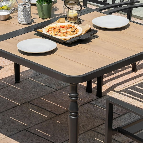 Nuu Garden Black Rectangle Metal Outdoor Dining Table with Wood