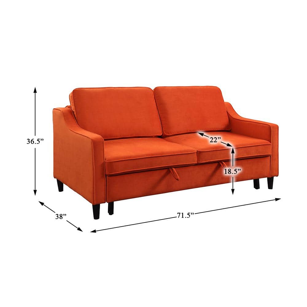Pumpkin Velvet 71.5" Contemporary Sleeper Sofa with Removable Cushions