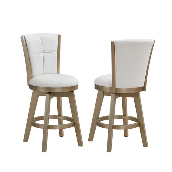 Signature Home SignatureHome Raven Seat 24 in. H White/Gold Finish High Back Wood Counter Stool with Faux Leather Seat 2 Stool Set