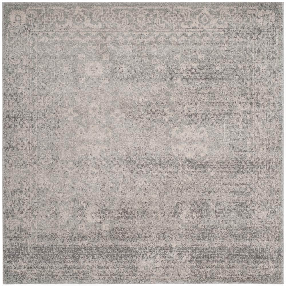 Silver and Ivory High Pile Synthetic Square Rug