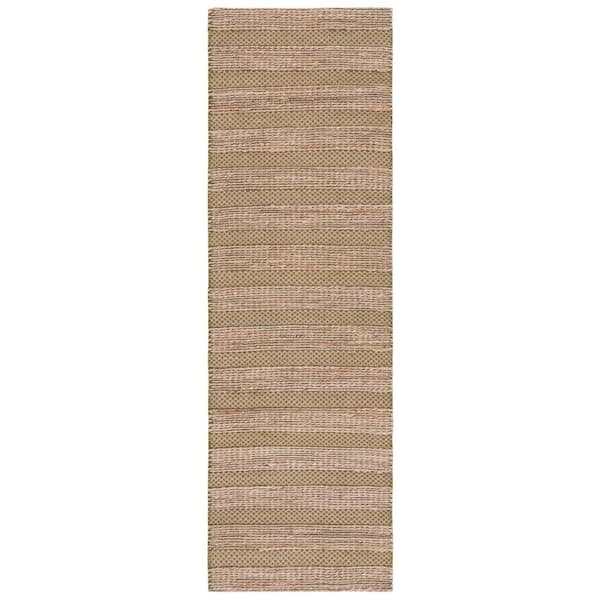 SAFAVIEH Natural Fiber Green/Beige 2 ft. x 8 ft. Striped Woven Runner Rug