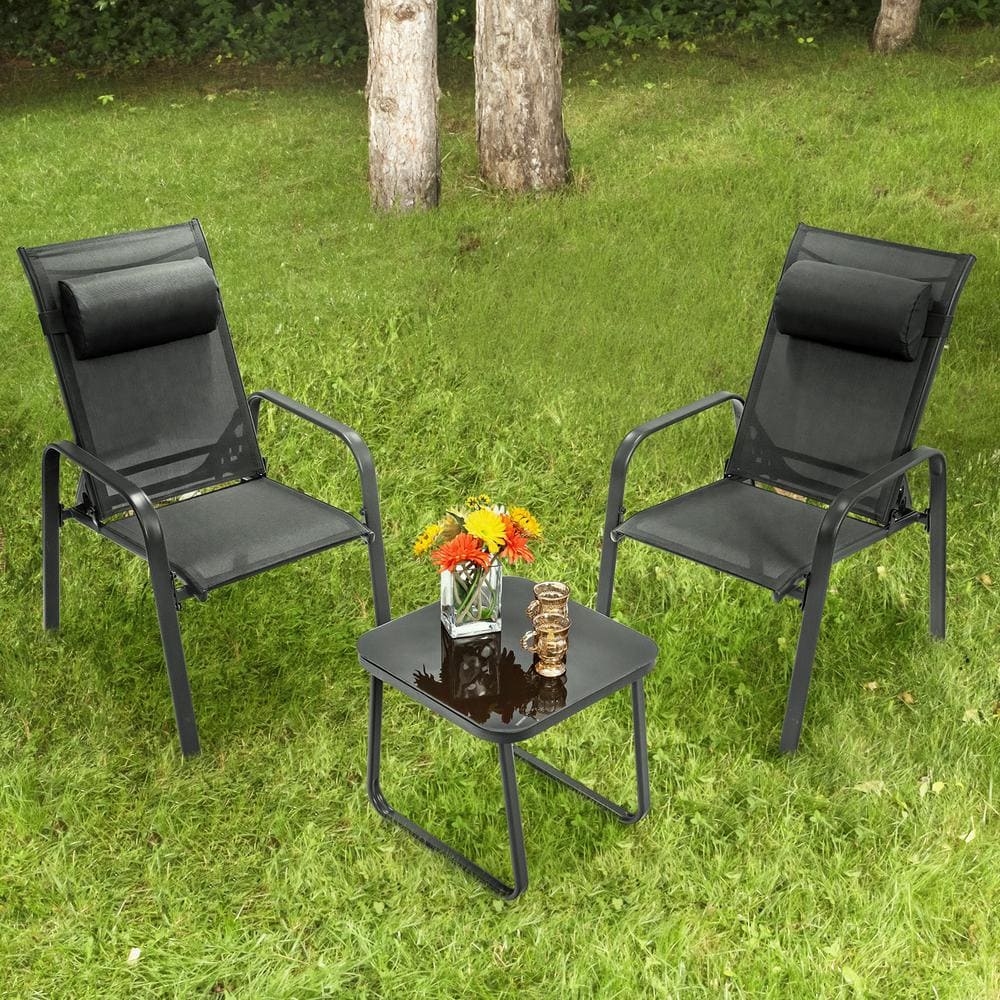 3-Piece Stackable Metal Outdoor Bistro Conversation Set with Coffee Table a
