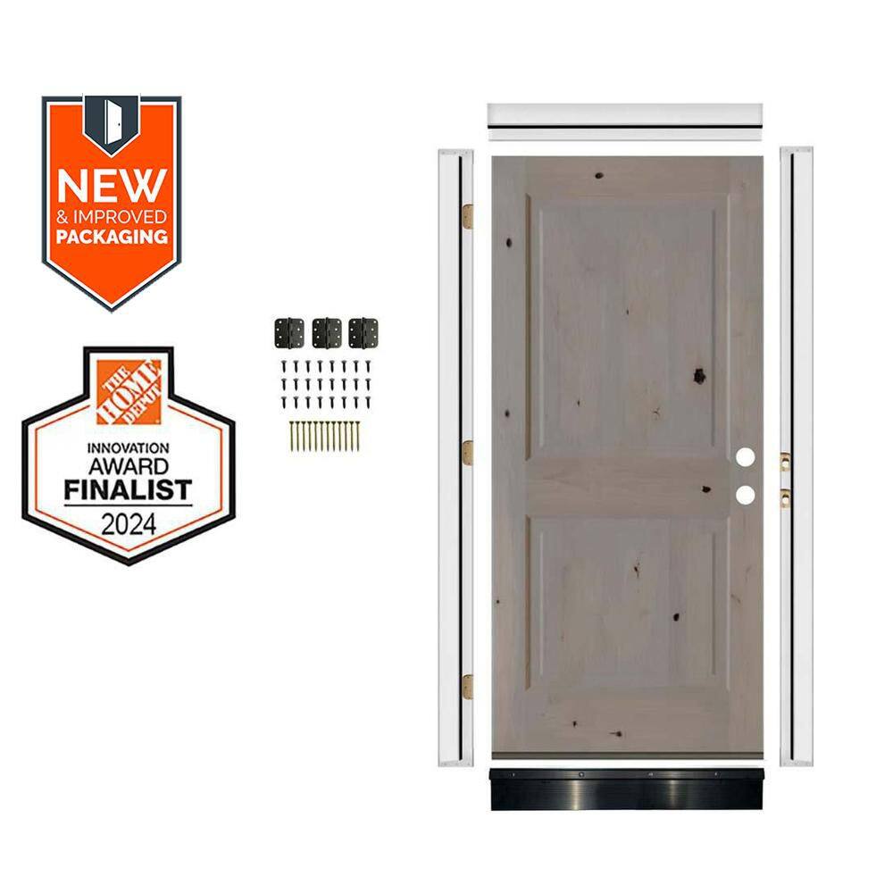 DIY 32 in. x 80 in. Rustic Knotty Alder Square Top Left-Hand Grey Stain Wood Front Door Kit w/ Quick Assemble Jamb price history on PriceWatchPro