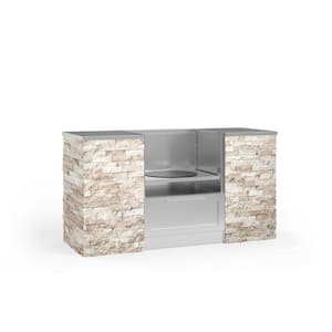 Outdoor Kitchen Signature SS 67.16 in. L x 25.5 in. D x 37 in. H 6-Piece Cabinet Set with Kamado CabinetIvory Travertine