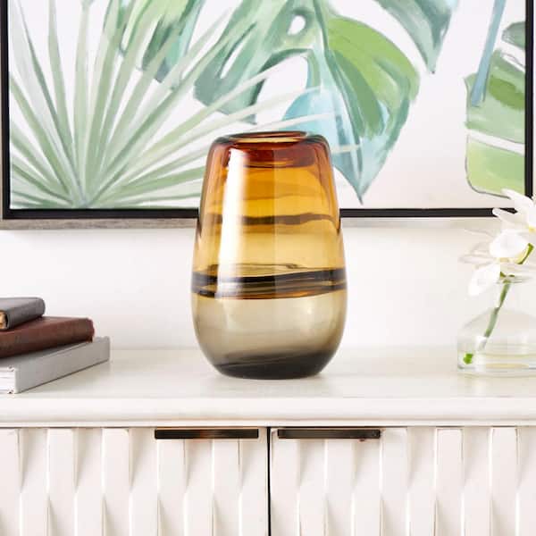 Litton Lane 9 in. Orange Handmade Ombre Glass Decorative Vase with Gray Base