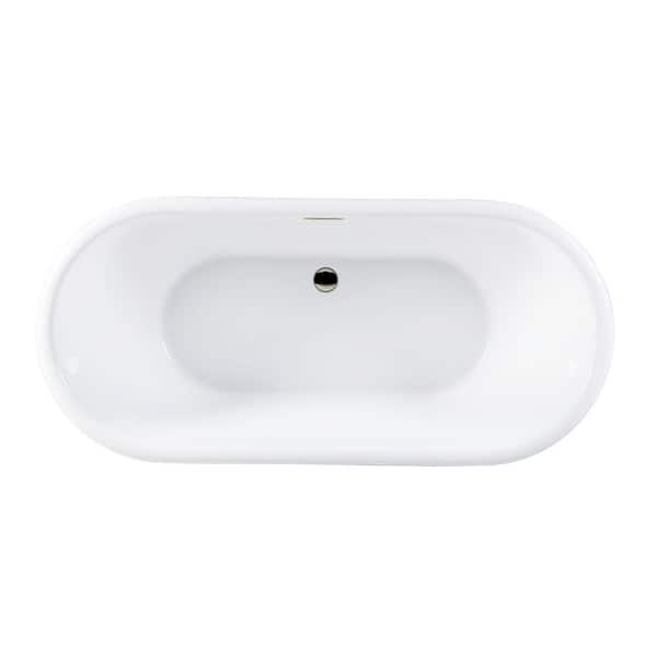 Aqua Eden 71 in. x 32 in. Acrylic Flatbottom Freestanding Soaking Bathtub in White/Polished Nickel with Drain