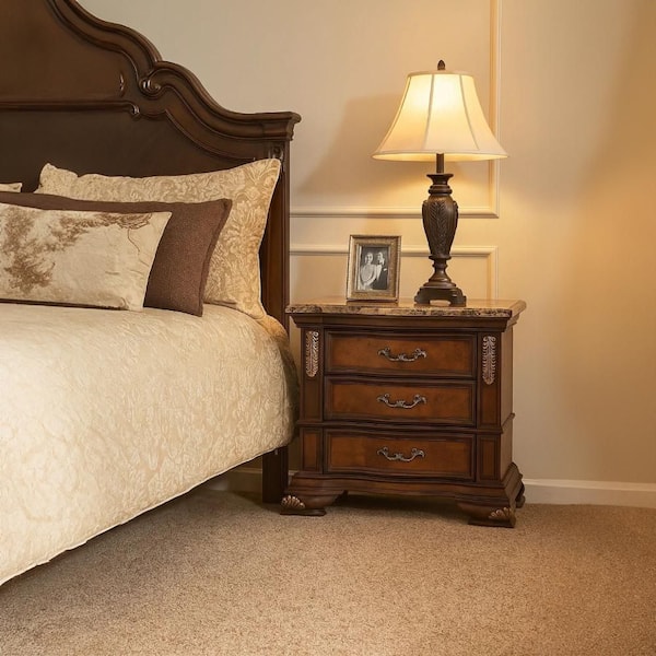 Iliana Cherry Brown and Oak Brown and Gold and Bronze 3-Drawer 19 in. W Nightstand