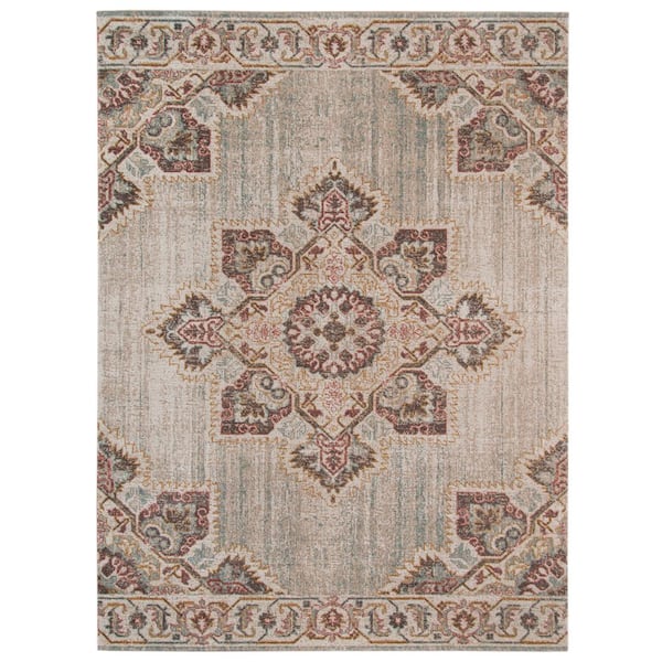 Eternal 8 x 10 Beige/Sand Medallion Pattern Area Rug for High Traffic Living Room Dining Room Bedroom