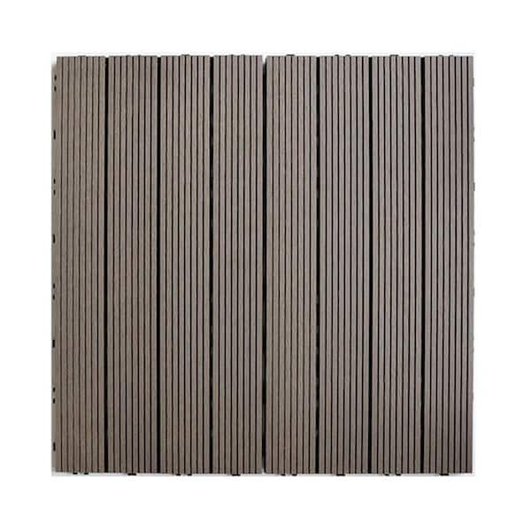 (5 per Case) 2 ft. x 1 ft. Composite Solid Straight Strip WPC Interlocking Deck Tile in Chocolate