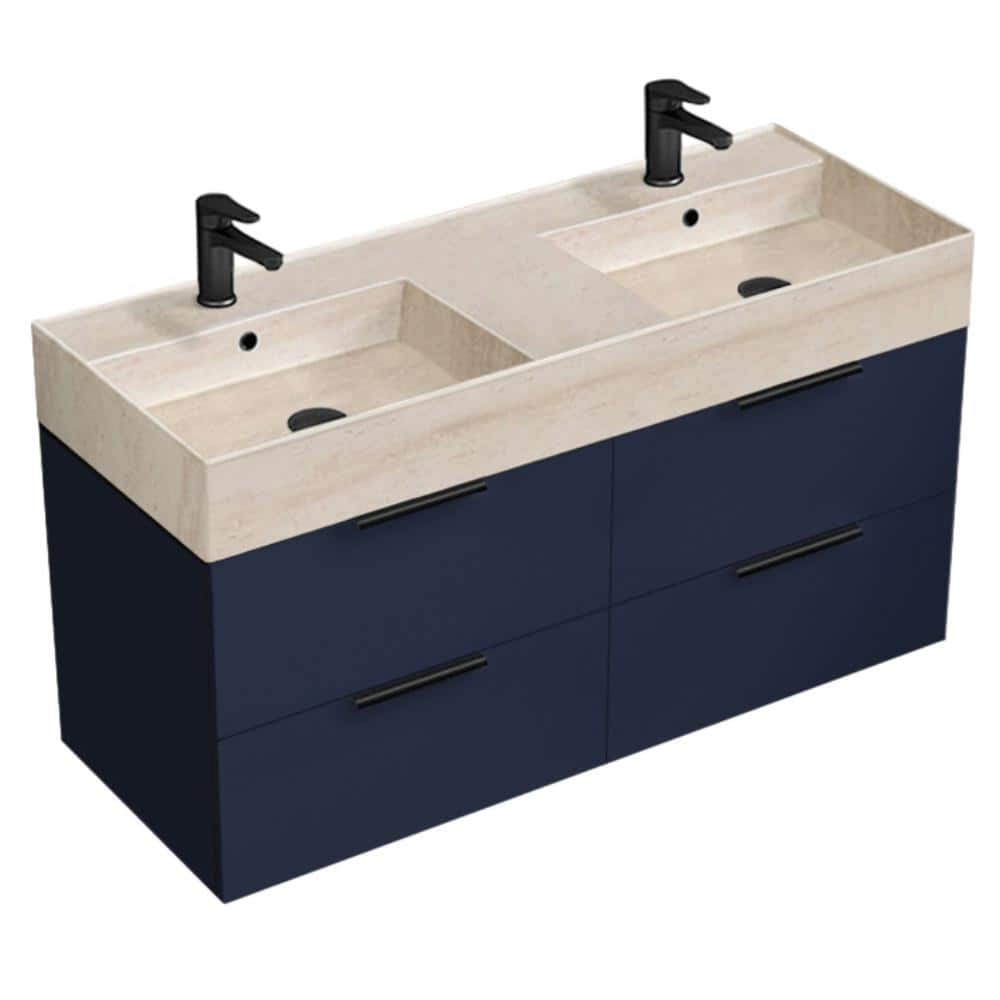 Derin 47.64 in. W x 18.11 in. D x 25.2 in. H Modern Bathroom Vanity in Night Blue with Beige Travertine Ceramic Top price history on PriceWatchPro