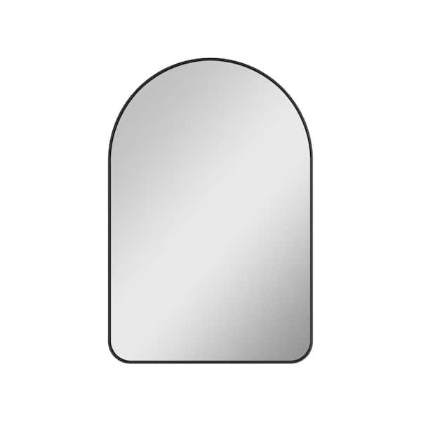 BELLA 28 in. W x 36 in. H Arch Anodized Aluminum Framed Bathroom Vanity Mirror in Matte Black