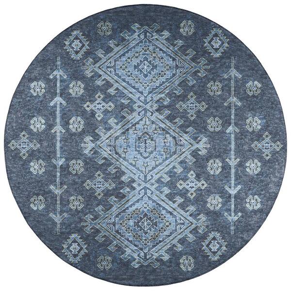 Addison Rugs Bravado Blue 8 ft. x 8 ft. Geometric Indoor/Outdoor Washable Area Rug