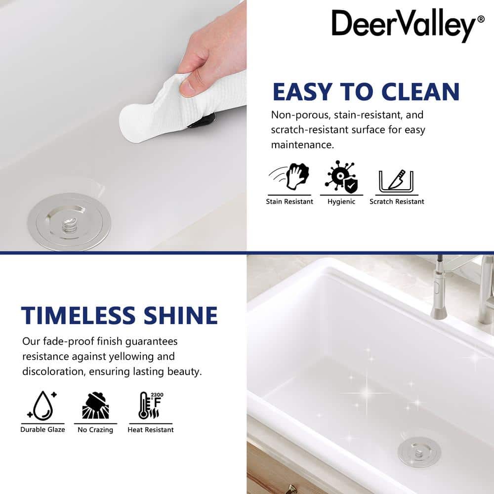 White Fireclay Farmhouse Drop-In Kitchen Sink with Accessories