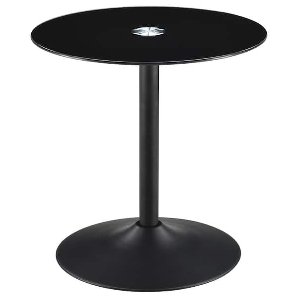 Coaster Ganso 23.5 in. Black Round Metal End Table with Tempered Glass Top