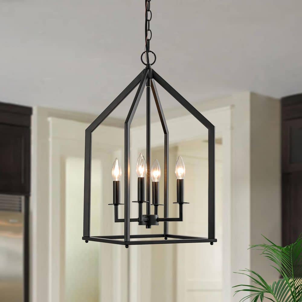 Progreso 4-Light 12 in.W Matte Black Chandelier in Spire Open Frame Transitional Square Hanging Light for Living Room price history on PriceWatchPro