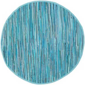 Rag Rug Blue/Multi 6 ft. x 6 ft. Round Striped Gradient Area Rug