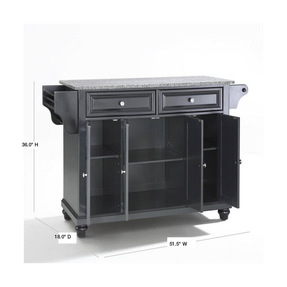 Cambridge Black Kitchen Island with Granite Top and Storage