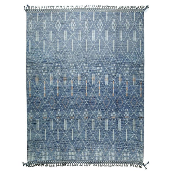 Blue Hand-Knotted Wool Contemporary Marrakech Handspun, Elegant and Durable Rug for Enhance, 8 ft. x 11 ft. Area Rug