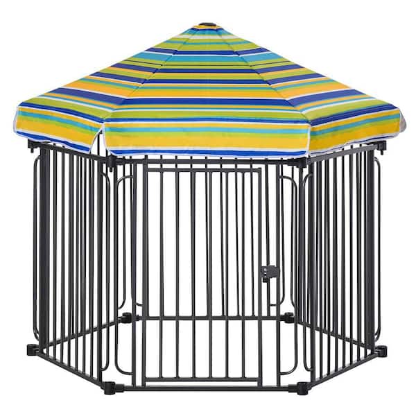 46.75 in. H Metal Garden Fence Heavy-Duty Dog Playpen with Weather-Resistant Roof & Locking Door