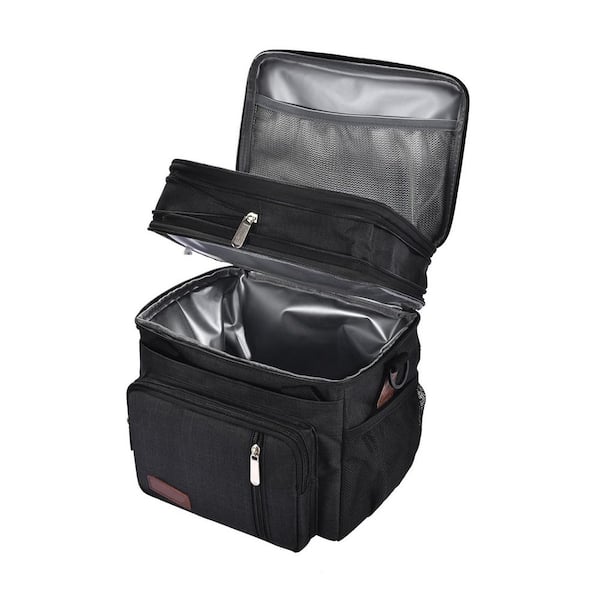 Adrinfly Black Reusable 15L Lunch Bag Set of 1 - Double Deck Leakproof Insulated Soft Lunch Cooler for Adults