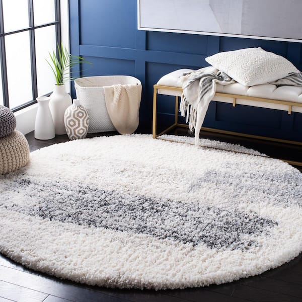 Fontana Shag 7 ft. x 7 ft. Ivory/Gray Gradient Abstract Round Area Rug