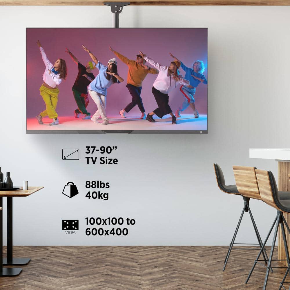 Premium Black Steel Full-Motion Ceiling TV Mount for 37"-80" Screens