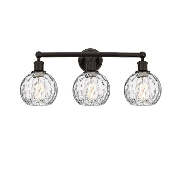Athens Water Glass 24 in. 3-Light Oil Rubbed Bronze, Clear Water Glass Vanity Light with Clear Glass Shade