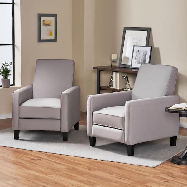 Darvis Light Grey Polyester Upholstered Recliner with Dark Brown Wood Legs (Set of 2)