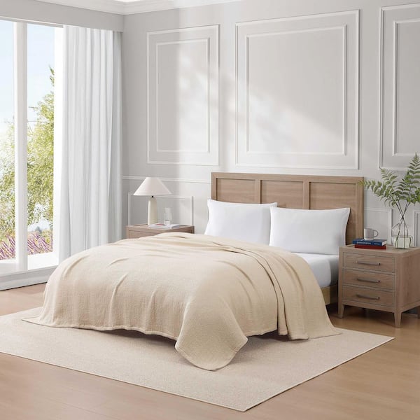 Tommy Hilfiger TH Solid Sandy Beige Cotton King Blanket