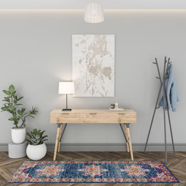 Diamond Medallion Blue 2 ft. x 8 ft. Indoor Runner Rug