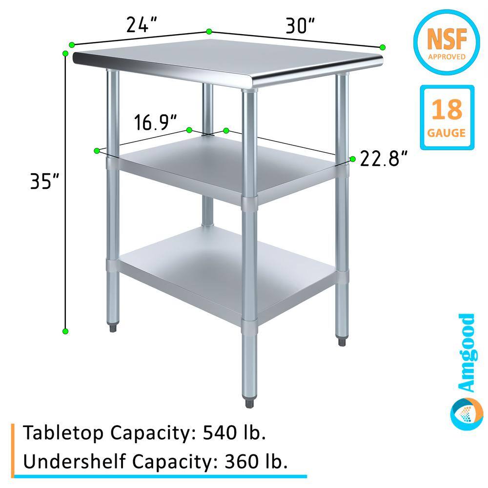30" x 24" Stainless Steel Utility Table with Two Shelves