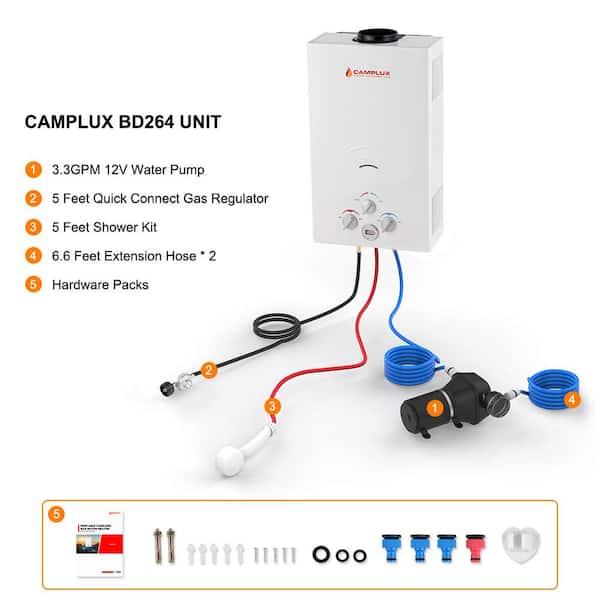 Tankless Propane Water Heater, Camplux 2.64 GPM Outdoor Water Heater
