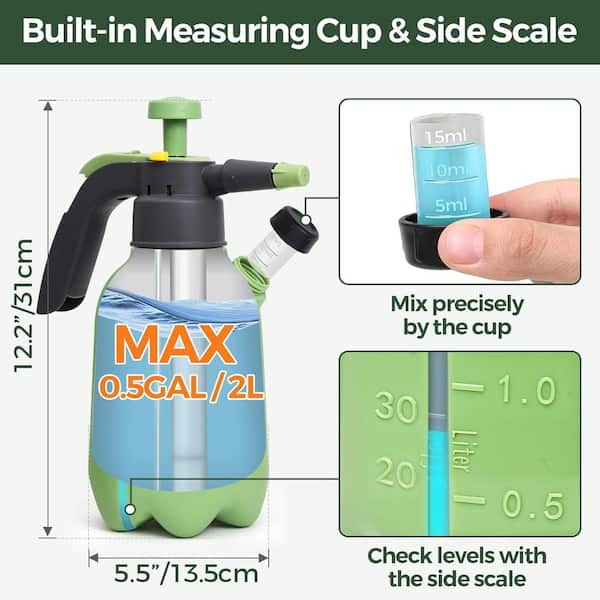 Phewnyzo 1/2 gal. Manual Hand Pump Pressure Sprayer with 2 Adjustable Nozzle & Safety Pressure Relief Valve for Lawn & Garden