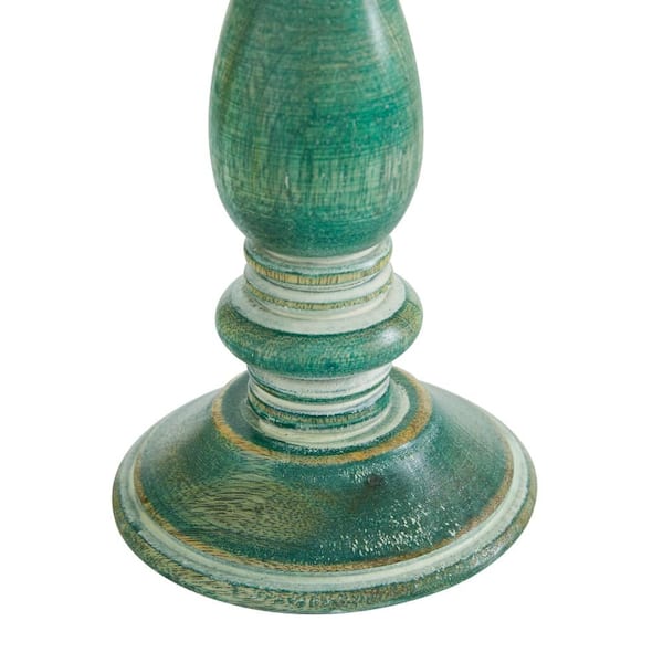 Litton Lane Green Wood Candle Holder (Set of 3) 24831 - The Home Depot