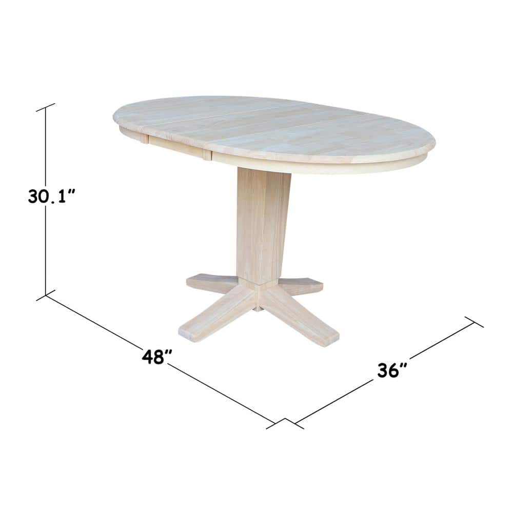 Unfinished Solid Wood Round Extendable Dining Table, 48 in