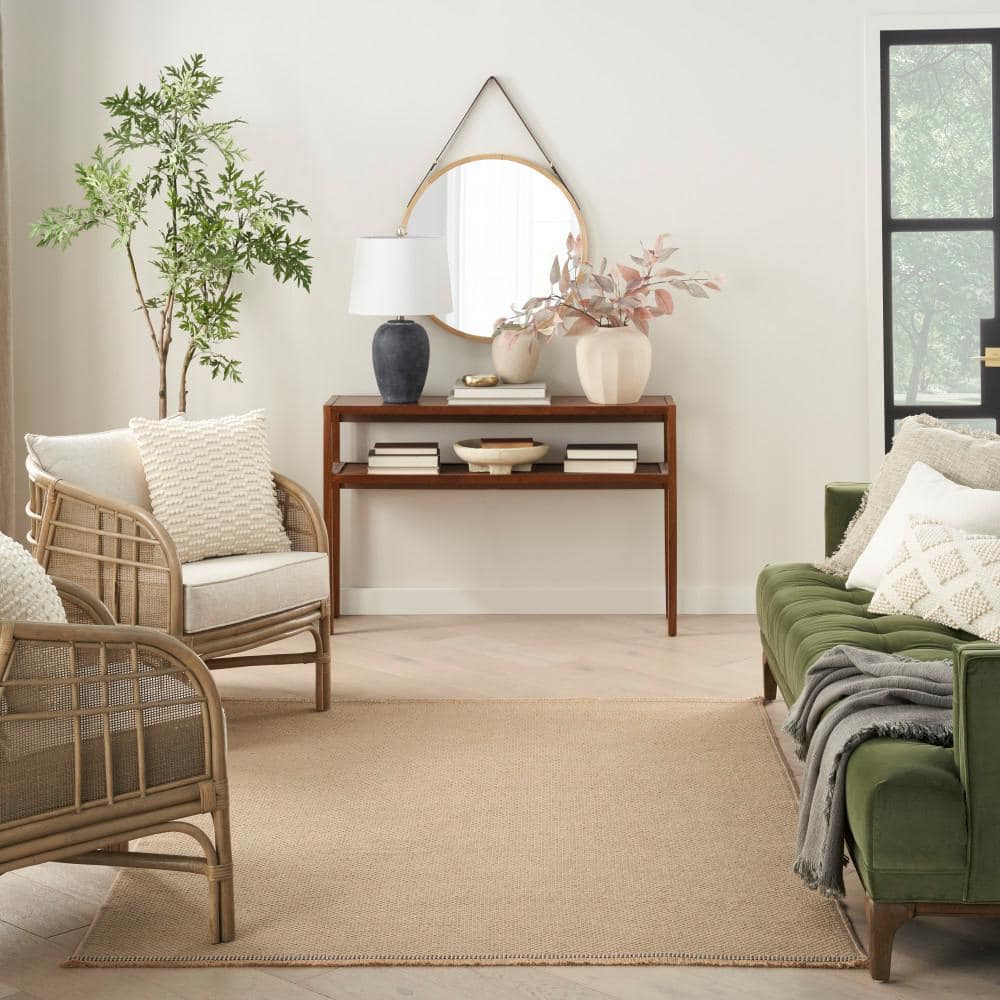 Natural Beige Flat Woven Geometric 5'3" x 7'3" Washable Rug