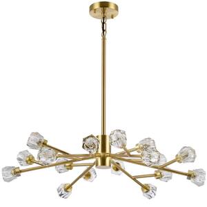 April I 16-Light Shiny Gold Linear Chandelier with Crystal Shade
