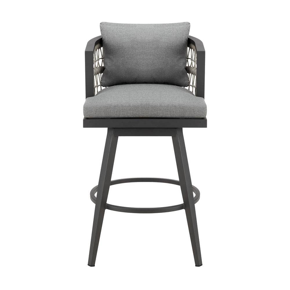 Armen Living Zella Bar Height Swivel Aluminum Outdoor Bar Stool with Earl Gray Cushion
