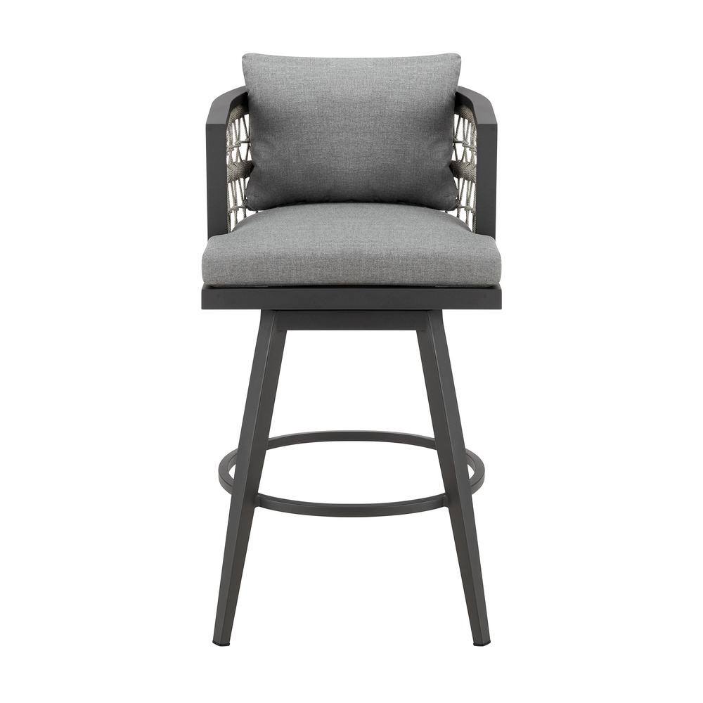 Zella Gray Aluminum Outdoor Swivel Bar Stool with Cushions