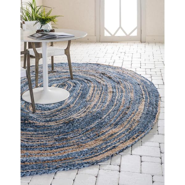 Braided Chindi Blue/Natural 8 ft. x 10 ft. Oval Area Rug
