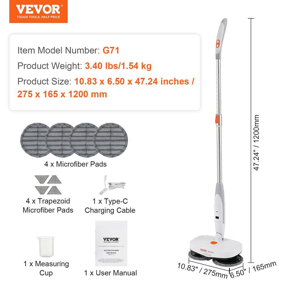 Cordless White Electric Spin Mop with Dual Heads and Microfiber Pads