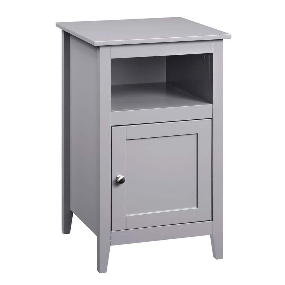 Gray Transitional MDF End Table with Storage Cabinet and Shelf