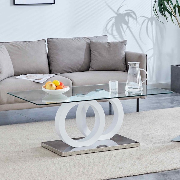 Polibi 47.24 in. White Rectangle MDF Coffee Table