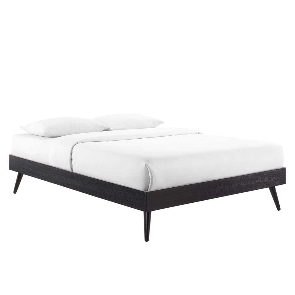 Margo Black Full Wood Platform Bed Frame with Upholstered Headboard