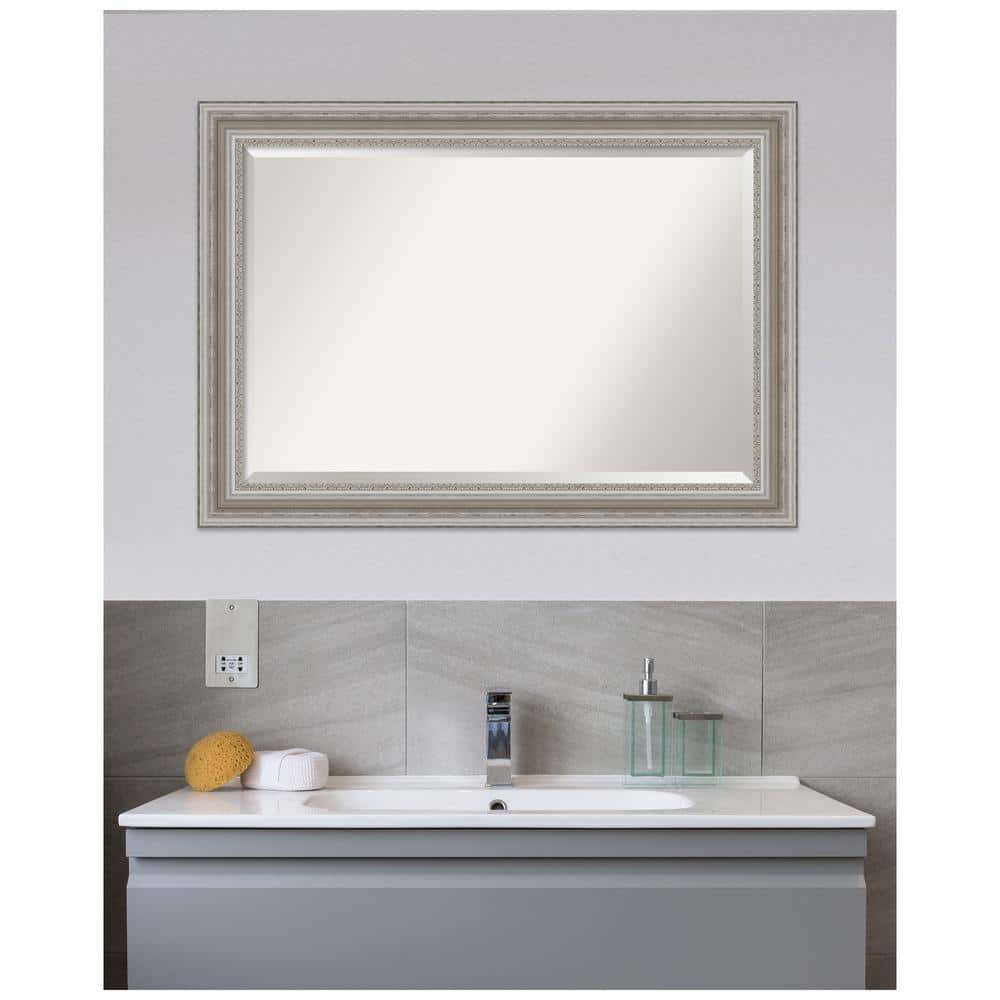 Amanti Art Medium Rectangle Antique Silver Metallic Beveled Glass