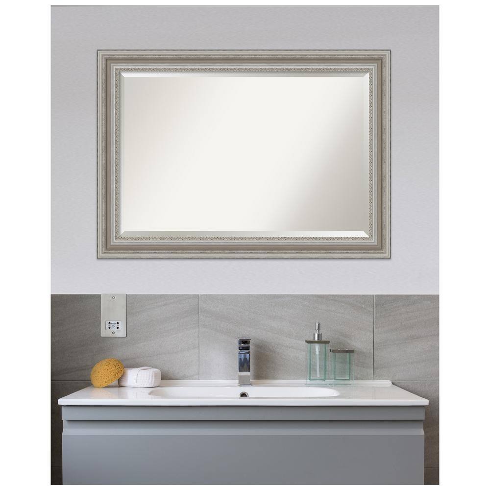 Parlor Pewter Patina 48"x36" Ornate Silver Bathroom Vanity Mirror
