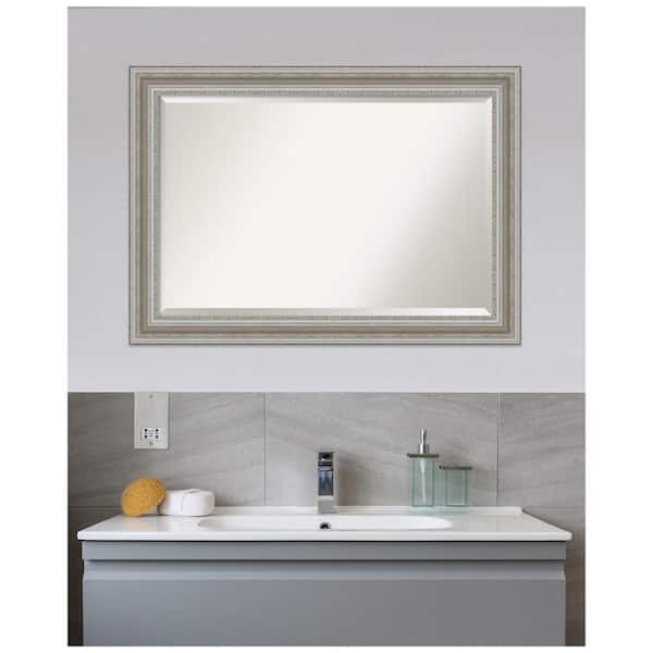 Medium Rectangle Antique Silver Metallic Beveled Glass Modern Mirror (29.5 in. H x 41.5 in. W)