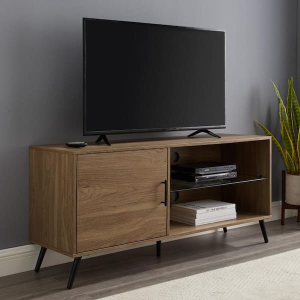 Walker Edison Furniture Company 52 in. English Oak Composite TV Stand Fits TVs Up to 56 in. with Storage Doors