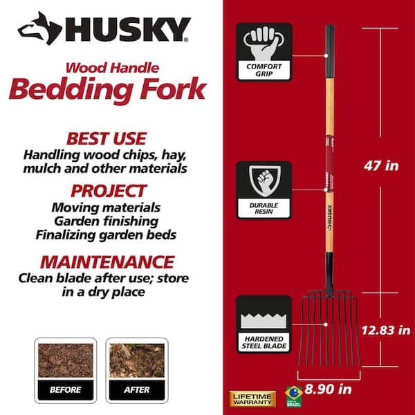 47 in. Wood Handle 10-Tines Welded Bedding Garden Fork